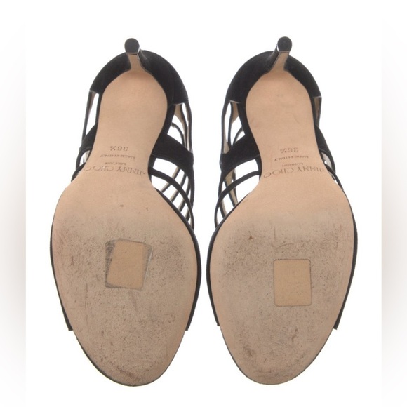 JIMMY CHOO Ren cutout suede Cage sandals Strappy Black sz 36.6 - Picture 10 of 10